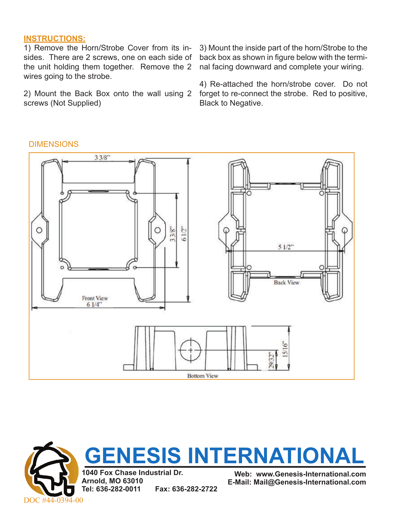 88-0615-00 (KIT HORN STROBE OUTDOOR BACK BOX)